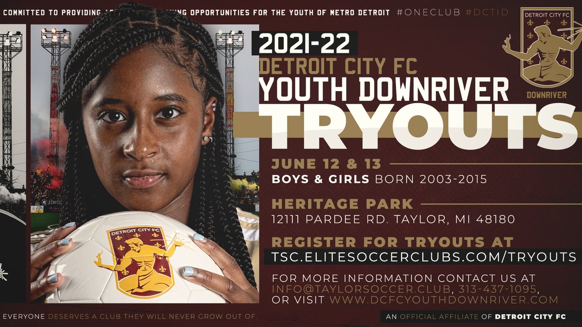 DCFCDownriver's tweet image. Looking for a great travel soccer experience? 𝐉𝐨𝐢𝐧 𝐃𝐞𝐭𝐫𝐨𝐢𝐭 𝐂𝐢𝐭𝐲 𝐅𝐂 𝐃𝐨𝐰𝐧𝐫𝐢𝐯𝐞𝐫!⁣⁣
⁣
𝐑𝐞𝐠𝐢𝐬𝐭𝐞𝐫 𝐟𝐨𝐫 𝐨𝐮𝐫 𝟐𝟏/𝟐𝟐 𝐒𝐞𝐚𝐬𝐨𝐧 𝐓𝐫𝐲𝐨𝐮𝐭
 at tsc.elitesoccerclubs.com/tryouts
⁣
𝘖𝘱𝘦𝘯 𝘧𝘰𝘳 𝘉𝘰𝘺𝘴 &amp;amp; 𝘎𝘪𝘳𝘭𝘴 𝘉𝘰𝘳𝘯 2003-2015!⁣
⁣
#DCTID