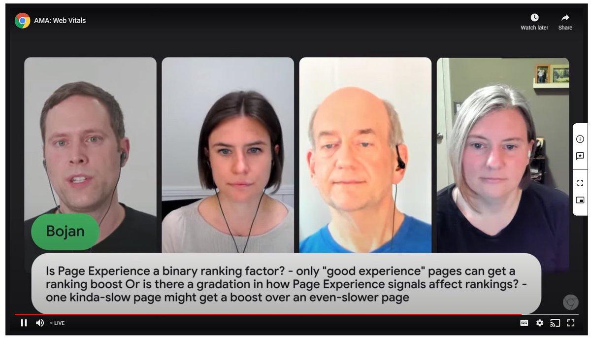 glenngabe's tweet photo. AMA for Web Vitals - With the Page Experience Signal, you don't have to reach the "good" threshold for all 3 metrics to get a boost in rankings. And you shouldn't micro-optimize after reaching "good". It won't benefit you rankings-wise https://t.co/V1JgkmTiAP @johnmu @anniesullie https://t.co/twTYJSifJk