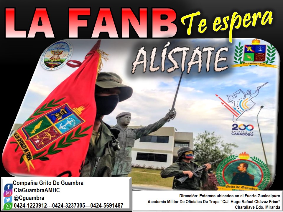 La @CGuambra te invita a integrarte a Nuestras #FANB, No esperes mas #ALISTATEPORVENEZUELA. @somos_ejercito @pego21 @karitha88 @alistamientofa1 @joelcruz500 @AMOTHCH #ExcelenciaEducativaMilitar #DignidadPatriótica