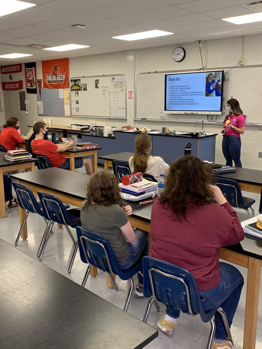 WapakHS's tweet photo. Labor/Delivery nurse and former student Jordyn Law giving a presentation to Mr. Friemering’s Human Body Systems classes about the daily responsibilities of a labor and delivery nurse.  Eye opening experience and some great questions! https://t.co/MyVJiv6Gaw