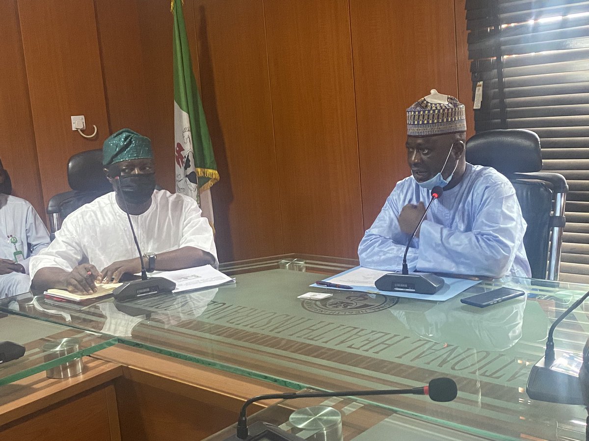 nhia_nigeria's tweet photo. The D.G @NOSDRANigeria Idris O Musa on a courtesy Visit to ES/CEO @NhisNg Prof. M.N Sambo at the Corporate Headquarters Abuja. @Fmohnigeria @FMEnvng https://t.co/9GYpUOMqLa