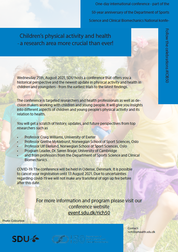 SDUIOB's tweet photo. Children’s physical activity and health - a research area more crucial than ever! https://t.co/Gl8GdBuBRR #IOB50 https://t.co/fKsUa2GcrZ