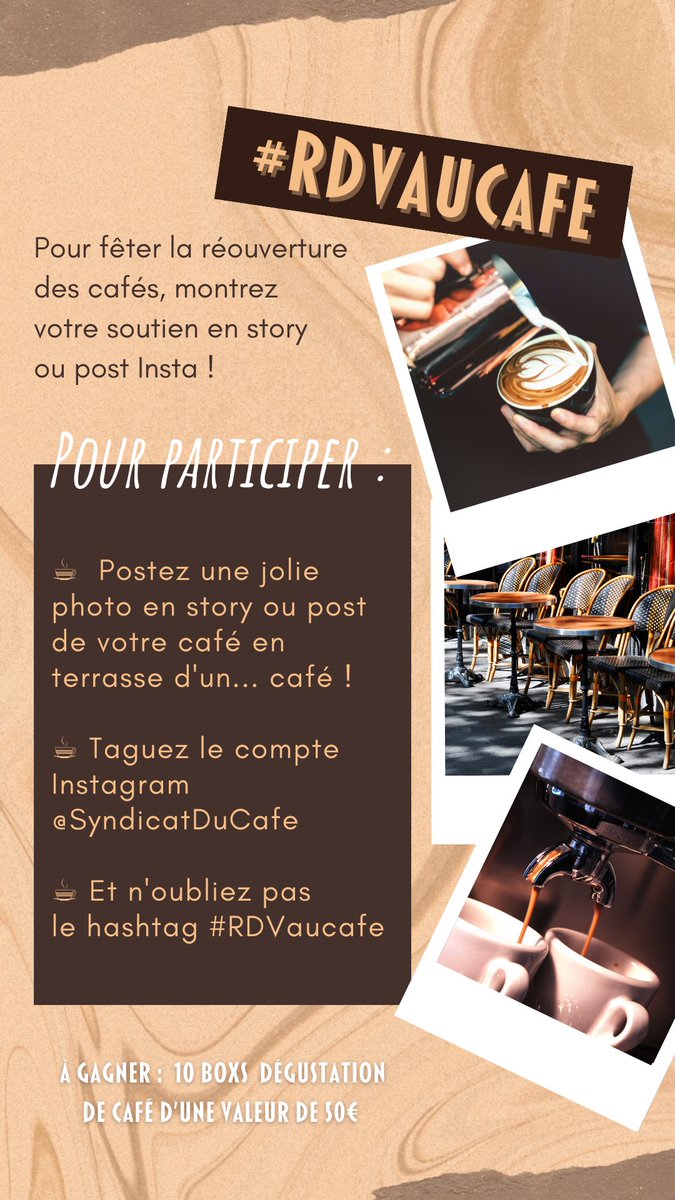 RDV sur Instagram pour participer à l’opération nationale de soutien aux cafés : #RDVaucafe ! Sur 👉 instagram.com/syndicatducafe