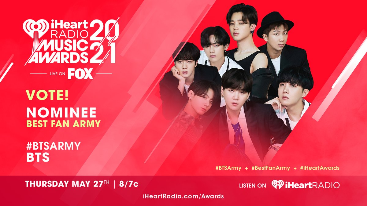 iHeartRadio (@iheartradio) on Twitter photo โค๏ธ <a href="/BTS_twt/">๋ฐฉํ์๋
๋จ</a> // <a href="/bts_bighit/">BTS_official</a> โค๏ธ
Vote using these hashtags: #BTSARMY #BestFanArmy #iHeartAwards โค๏ธ <a href="/BTS_twt/">๋ฐฉํ์๋
๋จ</a> // <a href="/bts_bighit/">BTS_official</a> โค๏ธ
Vote using these hashtags: #BTSARMY #BestFanArmy #iHeartAwards