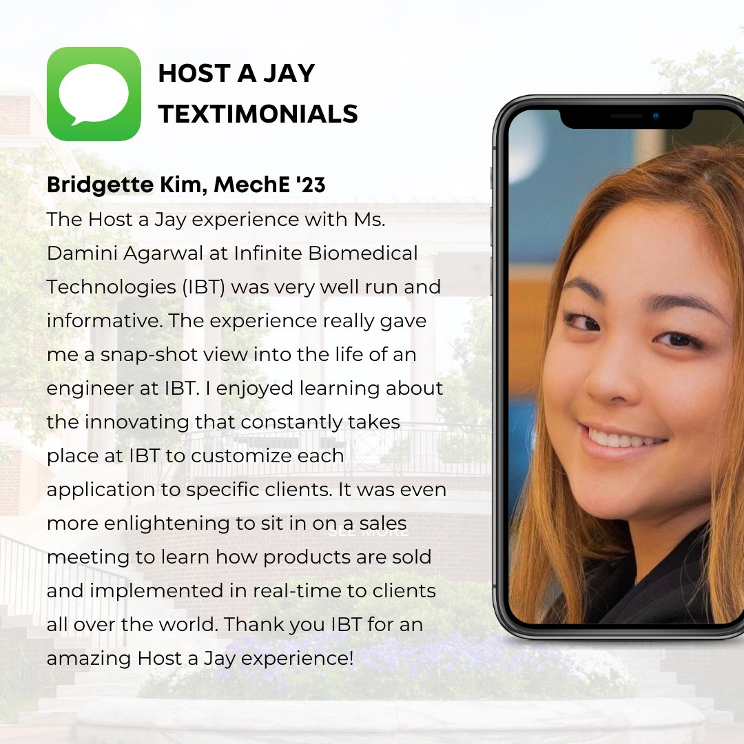 lifedesignjhu's tweet image. Celebrate #semestersuccess of our students! Read about Bridgette Kim&apos;s Host a Jay Shadowing experience with alum Damini Agarwal at Infinite Biomedical Technologies