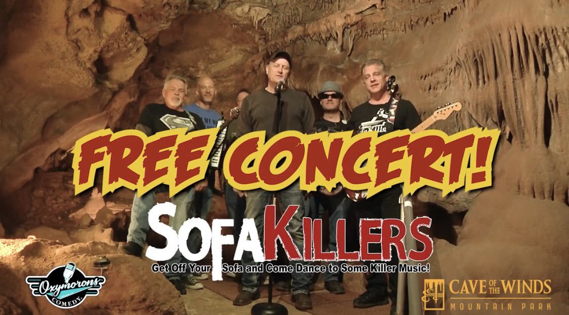 ManitouCaves's tweet photo. FREE Concert with @SofaKillers Dance Band  and @OxymoronsComedy ! Kick Up Your Heels and Kick Off the Summer Saturday, May 22nd from 5:30p-8p with a FREE concert and all ages, family friendly night of fun! https://t.co/BQkFzQF2i8