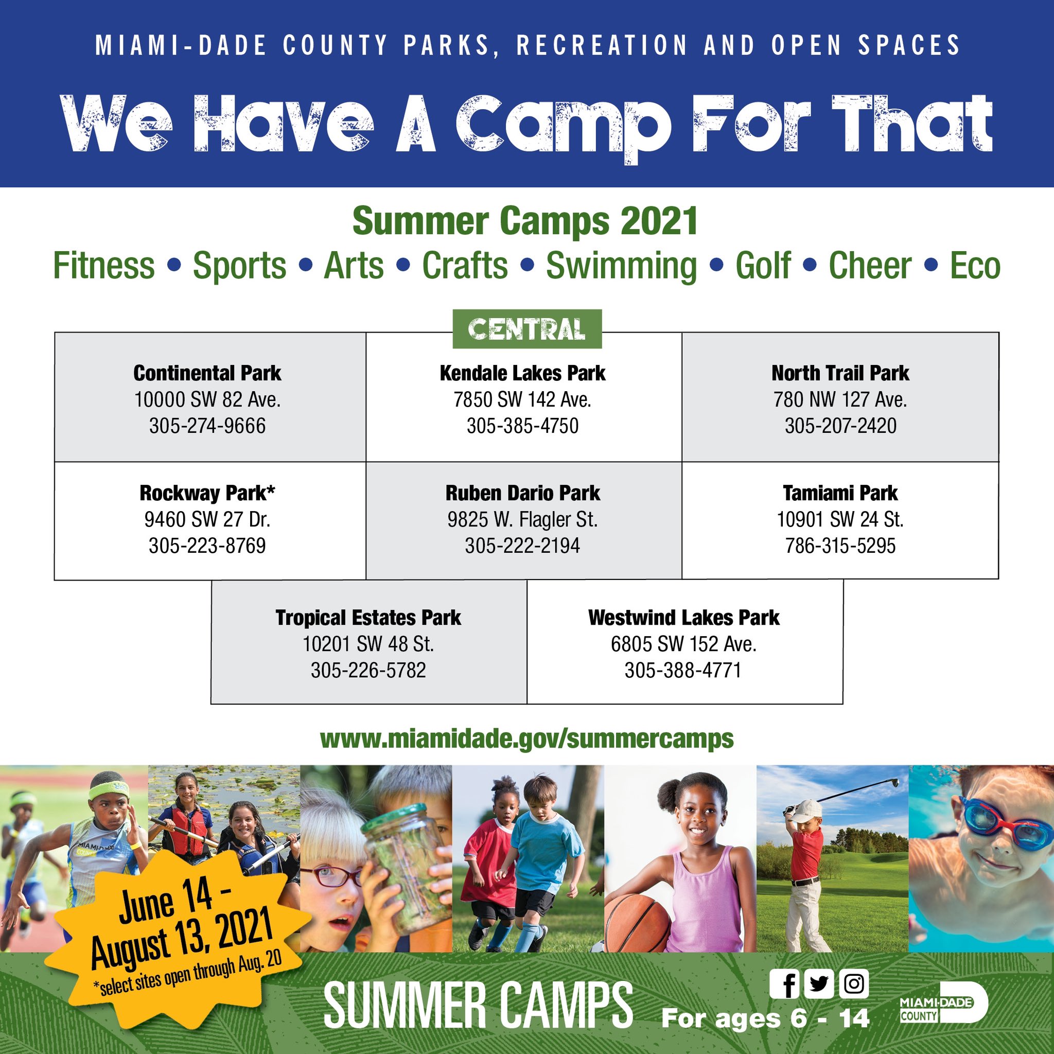 Miami Dade Parks On Twitter Summer Camp Is Almost Here We Have Fun Filled Summer Camps Throughout Ourcounty And Just Dropped The Weekly Fee To 25 For The Following Locations Little River Park Olinda Park Marva Bannerman Park And Wilbur
