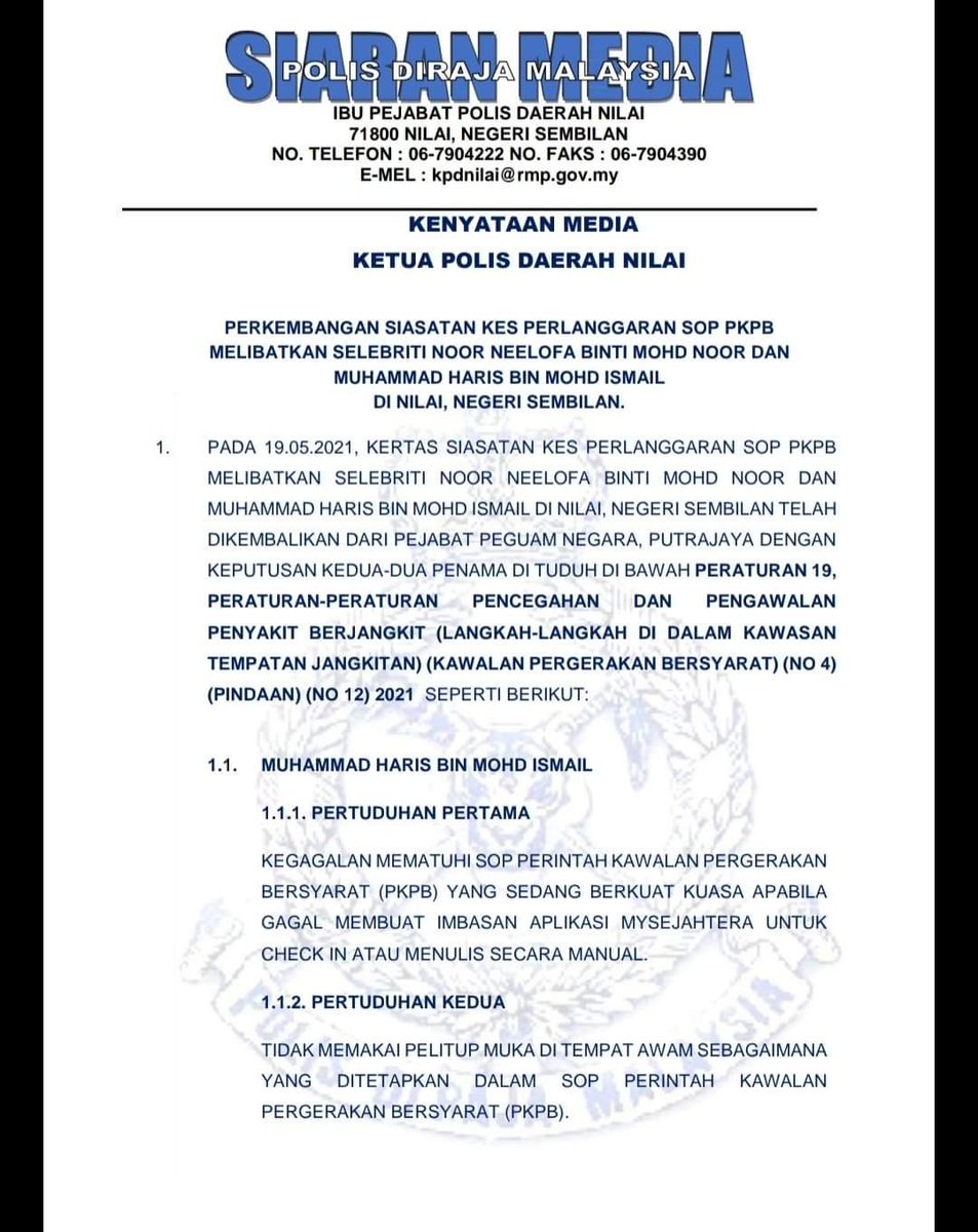 Norman Goh On Twitter Celebrity Entrepreneur Neelofa Will Face One Charge While Her Husband Muhammad Haris Will Face Two Charges Tomorrow At The Court In Seremban For Flouting The Sops Each Charges
