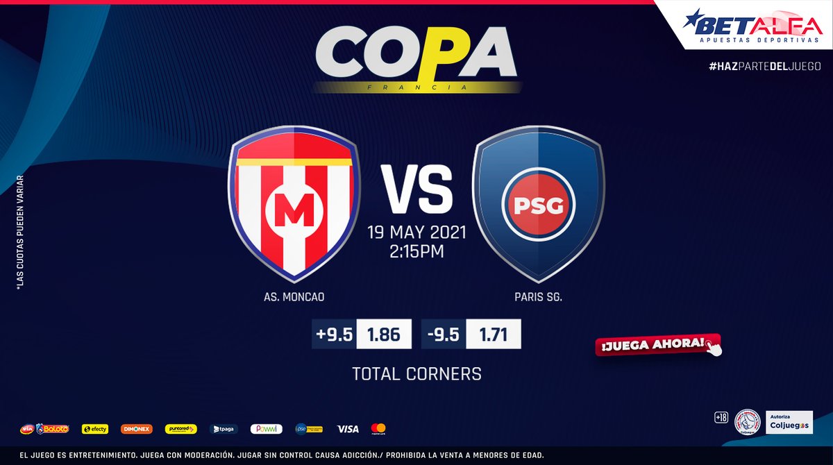 BetAlfaCo's tweet photo. ¿Cuál de los 2⃣ es tu favorito para alzar la copa? 🏆 #Monaco 🆚 #PSG por la #CoupedeFrance 💥
•
#Apuestas #apuestasdeportivas #apuestasonline #apuestascolombia #Apuesta https://t.co/wJdxEbE01R
