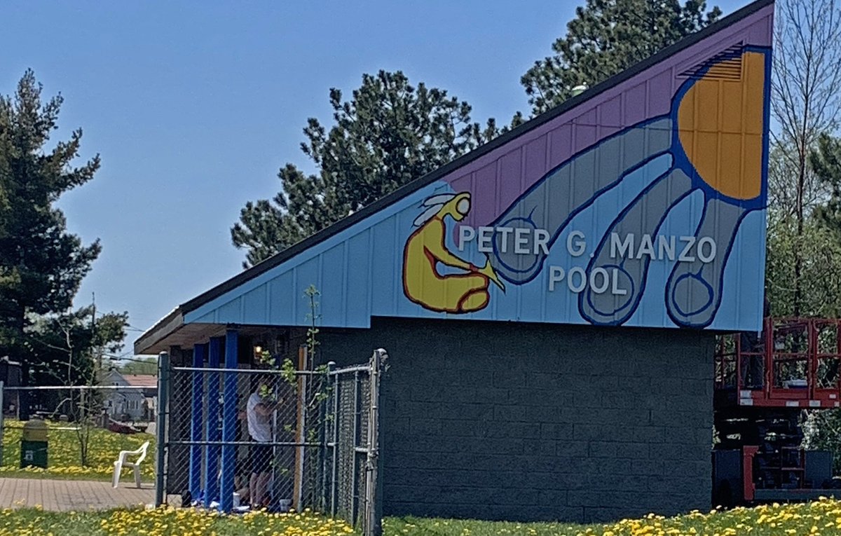 CitySSM's tweet photo. Thank you to the very talented Thomas Sinclair, who is volunteering his time to paint a mural at the Manzo Pool! We can't wait to see his completed work! https://t.co/rUt38zBHsG