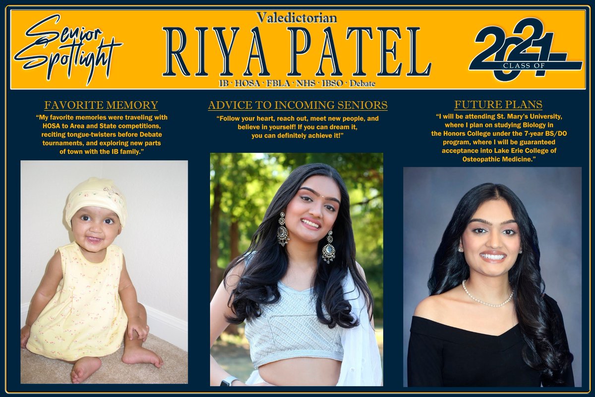 Introducing your 2021 Class Valedictorian Riya Patel! 
Congratulations Riya on all your hard work and accomplishments. Best of luck as you move forward into your new career in medicine and we look forward to amazing things coming from your future endeavors! 

#STPSeniorsRise