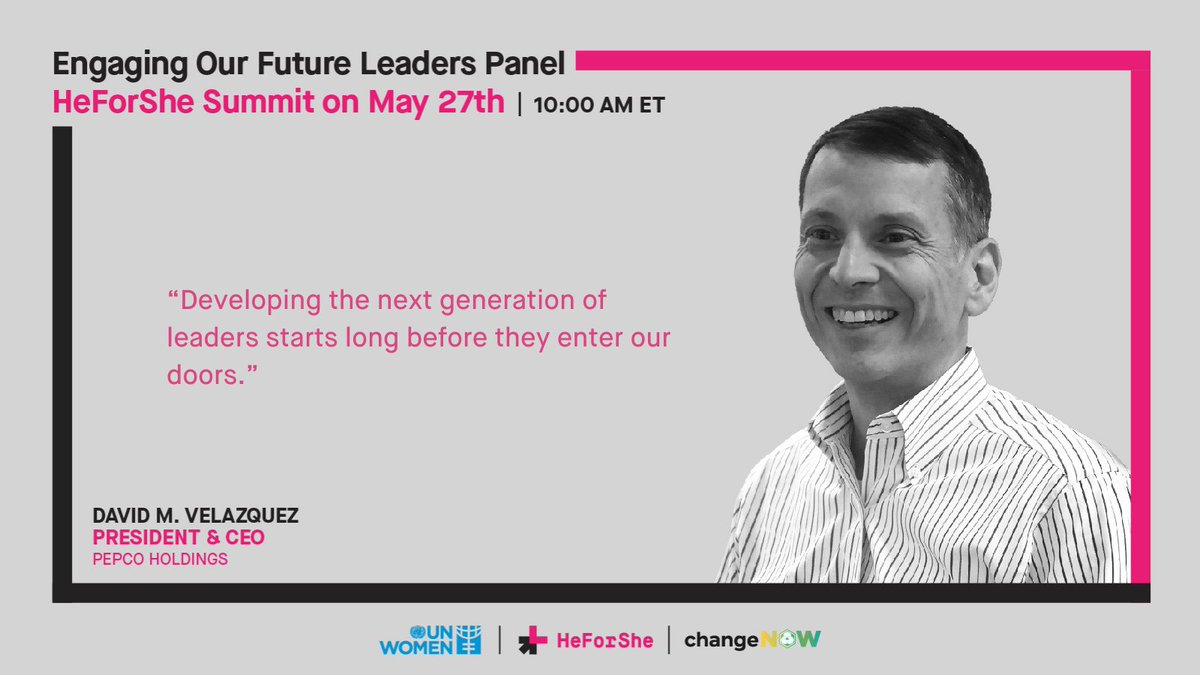 HeForShe's tweet image. 📣  SPEAKER ALERT 📣 

Meet the speakers from the Engaging our Future Leaders Panel: 

@DaveVelazquez, President &amp;amp; CEO of @PepcoConnect,
@SBUPrez, President of @stonybrooku  and 
@AhmadAlhendawi, Secretary General of @worldscouting 

Register here: changenow.world/public-ticket/