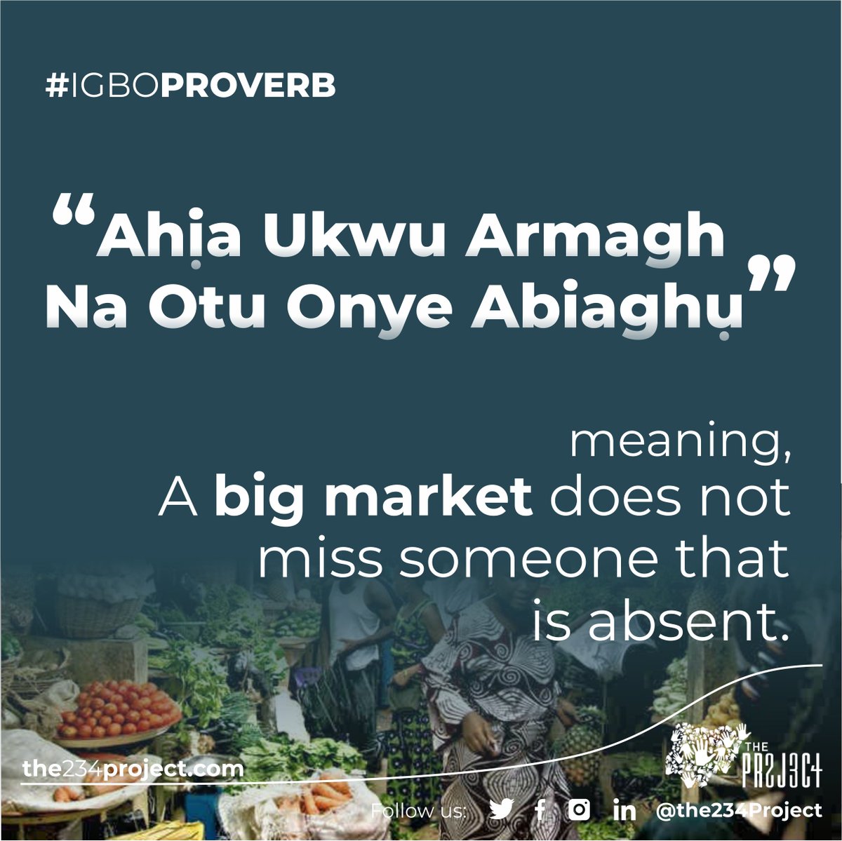 LOVE Nigeria (@the234project) on Twitter photo #wittywednesdayforsales
"Ahịa Ukwu Armagh Na Otu Onye Abiagh"
Essentially, if you don’t show up, your competitor will. So, show up. Be present. And do your best.
Cheers to making more money 🥂
<a href="/MadeInAba/">Made in Aba</a> <a href="/hartng/">Sam Hart, mni</a> <a href="/MadeInNigeria_/">#MadeInNigeria</a>
#igbo #Nigerian
#igboproverbs #Nigerian #wittywednesdayforsales
"Ahịa Ukwu Armagh Na Otu Onye Abiagh"
Essentially, if you don’t show up, your competitor will. So, show up. Be present. And do your best.
Cheers to making more money 🥂
<a href="/MadeInAba/">Made in Aba</a> <a href="/hartng/">Sam Hart, mni</a> <a href="/MadeInNigeria_/">#MadeInNigeria</a>
#igbo #Nigerian
#igboproverbs #Nigerian