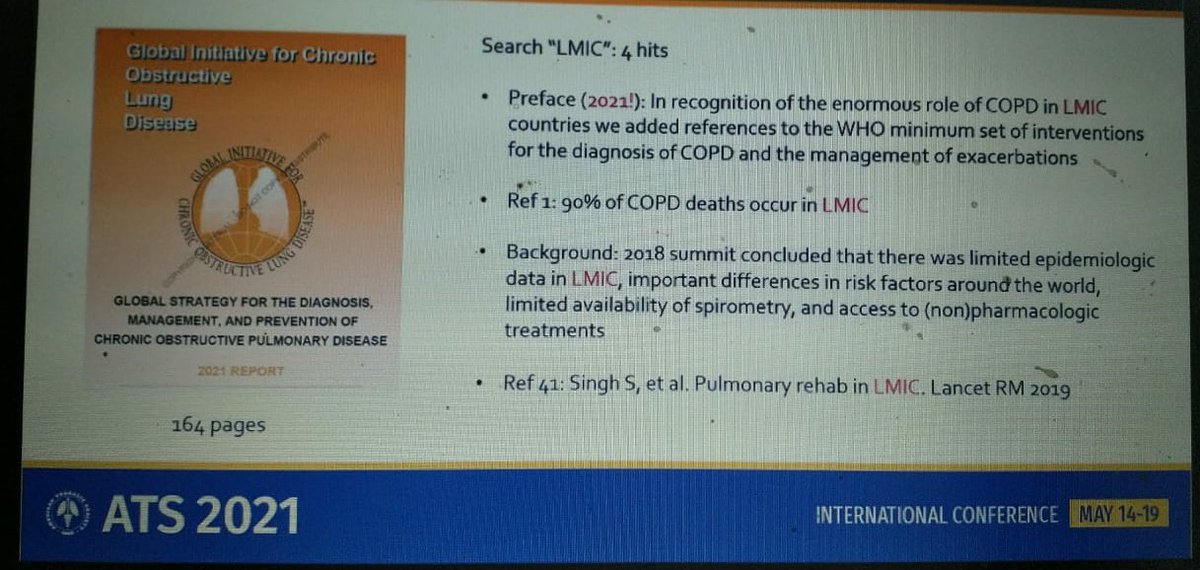 LMIC search in GOLD 2021 report and got 4 hits only🥴, yet 90%of COPD deaths occur in LMICs. Are guidelines fueling inequity?
<a href="/atscommunity/">American Thoracic Society (ATS)</a> 
<a href="/IMPALA_NIHR/">IMPALA</a>
<a href="/patscommunity/">Pan African Thoracic Society</a> 
@ReSok_kenya