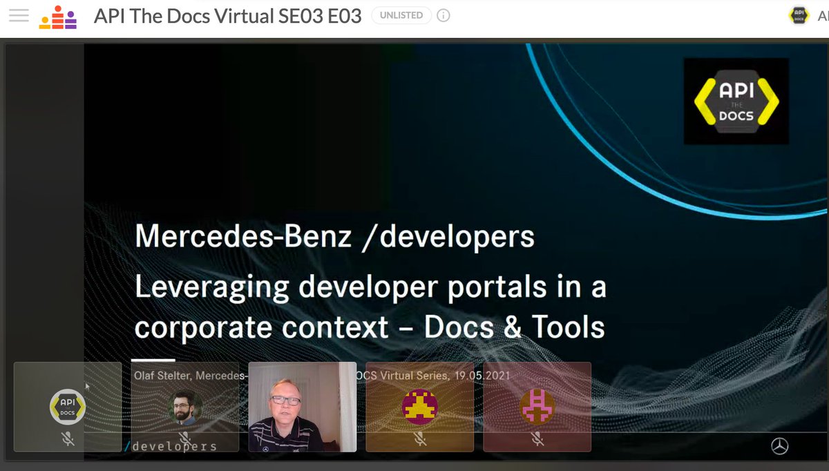 APItheDocs's tweet image. Coming up now: "Leveraging #APIDocs and Tools at Mercedes-Benz /developers" by @ostelter from @MercedesBenz at #APItheDocsVirtual