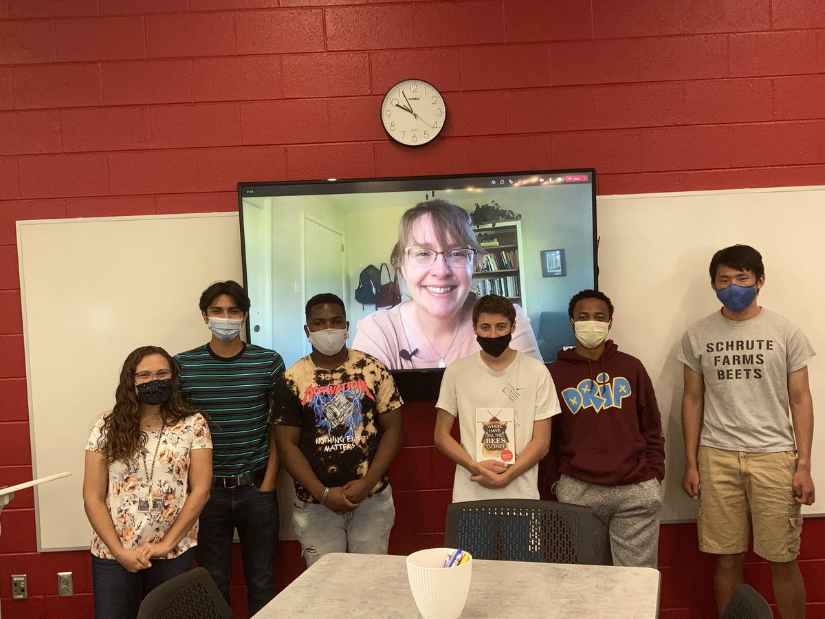 fantastic_fugle's tweet photo. These moments in #education keep me excited! My #APES class met w/ @RebeccaEHirsch to discuss her book “Where Have All the Bees Gone?” after we read her text together! What a fantastic opportunity!! @CabarrusWest @ReadsWest #literacy #authorvisit #lifelonglearners #bees #goreadit https://t.co/NhTbhze3e9