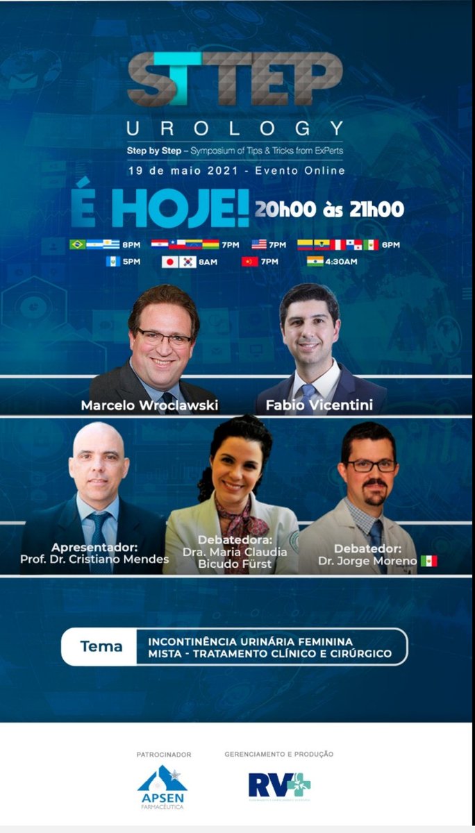 HOJE! HOY! 20h Sao Paulo. Venha tirar todas suas dúvidas em relação a slings suburetrais e suas complicações. Português y Español STTEP.com.br <a href="/sbuoficial/">Sociedade Brasileira de Urologia</a> <a href="/sbusp_oficial/">SBU-SP</a> <a href="/CAU_URO/">Confederación Americana de Urología (CAU)</a> <a href="/SauUrologia/">Sociedad Argentina de Urología🇦🇷</a> <a href="/smumexico/">SMU México</a> <a href="/SIU_urology/">SIU-Urology</a> <a href="/Urolchi/">Sociedad Chilena de Urología</a> <a href="/sburs/">Soc Bras Urologia RS</a>