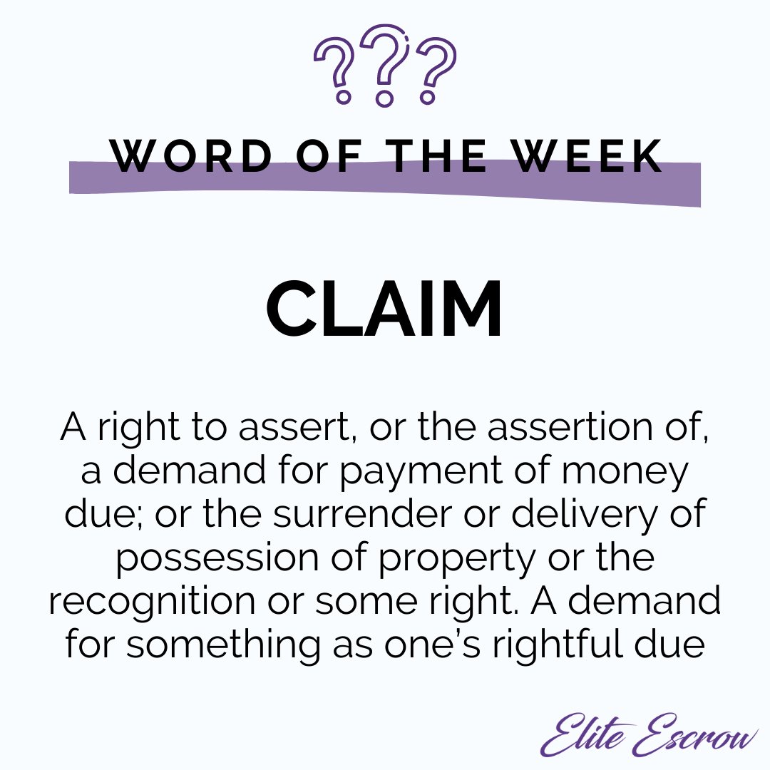 elite_escrow's tweet photo. 🏡 It's 'Wednesday Word of the Week,' and we are talking Claims!
👉Visit https://t.co/oXyd6OQpRK for more information about escrow!
#escrowtips #escrowlife #sandiegoescrow #sandiegorealestate #tipsandtricks #sandiegolife #realestatetips
#wordoftheweek #eliteescrow https://t.co/ReP1Zt607L