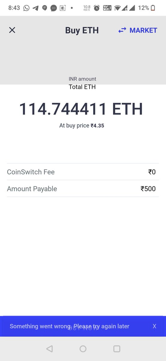 UndrcoverFreak's tweet photo. My coinswitch malfunctioned so hard this happened! #CoinSwitchKuber #Ethereum #ETH #HODL #crytocurrency #cryptocrash #IndiaWantsCrypto #Coingecko #coinswitch @CoinSwitchKuber #cryptocrash #buydip #makememoney https://t.co/ps0bEK525a
