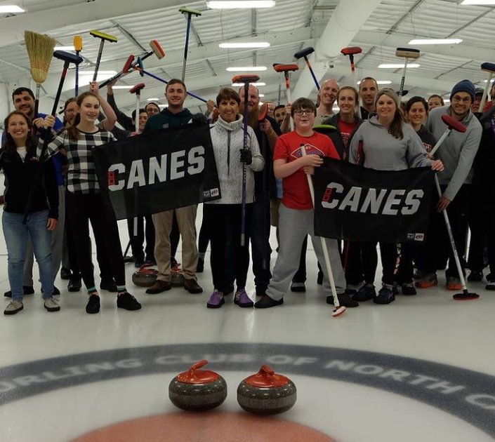 trianglecurling's tweet photo. We're ready. Go Canes. #LetsGoCanes #bornready #icesportsunite @NHLCanes #curling #durhamnc #raleigh #trianglesports https://t.co/LblTEZ6wc8