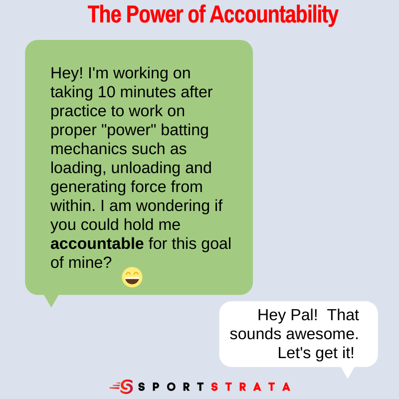 SportStrata's tweet photo. When you are trying to reach a goal, it can be helpful to have either a teammate, coach, friend, family member, or colleague who supports and reinforces that goal. Check out this example of how to seek accountability from a teammate! #accountability #performance #goals #coaching https://t.co/99We6cmeCW