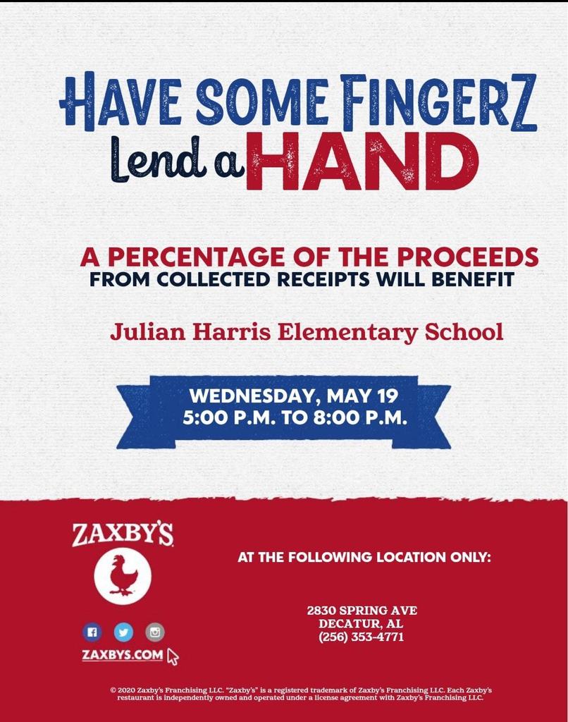 JHESChallengers's tweet photo. Come and support our Zaxby's Spirit Night from 5-8 at the Spring Ave. location! https://t.co/Uj9Z0BCZGX