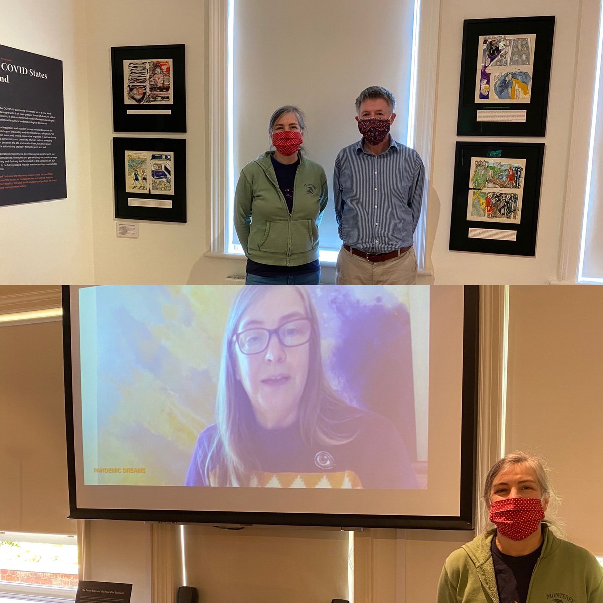 Today the exhibition 1920/2020: Freud &amp; Pandemic opened <a href="/FreudMusLondon/">Freud Museum London</a> with four artworks by <a href="/DrLockheart/">DrLockheart</a> of dreams of health &amp; keyworkers told to us online in 2020. <a href="/UWTSD/">University of Wales Trinity Saint David</a> <a href="/designdotgold/">Goldsmiths Design</a> <a href="/ArtSwansea/">Swansea College of Art UWTSD</a> @HumanandHealth <a href="/SwanseaUni/">Swansea University</a> <a href="/GoldsmithsUoL/">Goldsmiths, University of London</a> <a href="/womensart1/">#WOMENSART</a> <a href="/girlymicro/">Prof Cloutman-Green🕷 (Girlymicro@mindly.social)</a> @fi_london
