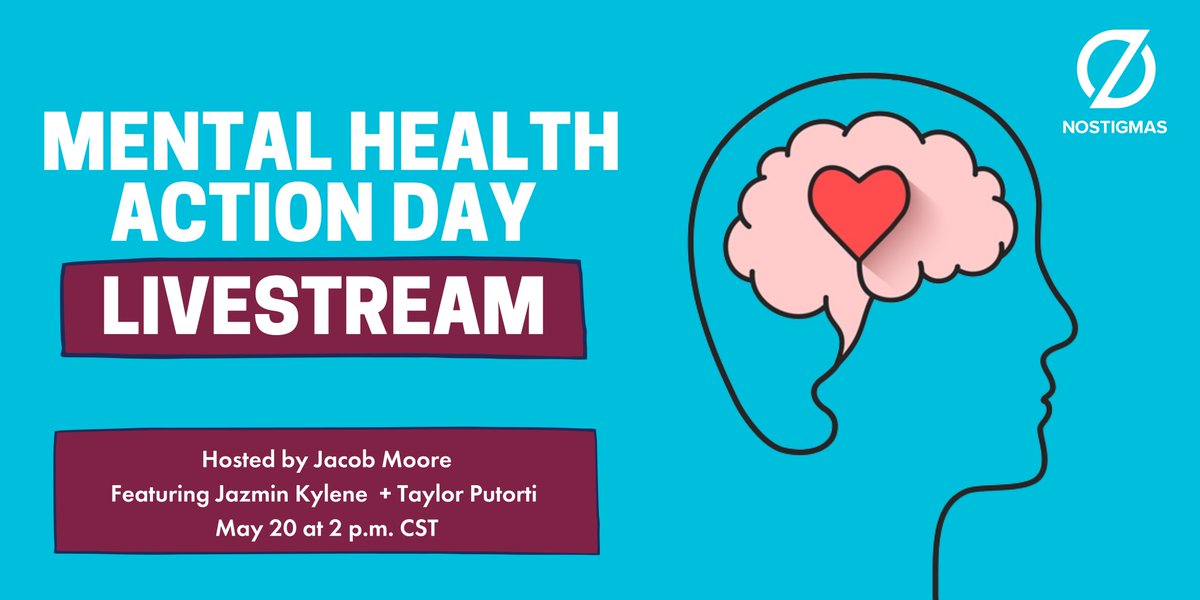NoStigmas's tweet photo. #MentalHealthAction day is tomorrow! Join us for a livestream hosted by @JacobDMoore feat. @growupjazmin Taylor Putorti and Roxy Harris. Tune in for conversations about spirituality, a spotlight on community art and even a ukulele performance! #NoStigmas https://t.co/Vv8bbYbJXf https://t.co/ZpWE4I3JgU