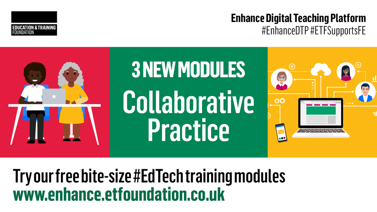 SocietyET's tweet photo. The @E_T_Foundation published 3️⃣ new #EdTech modules on Collaborative Practice covering themes like sharing resources, creating shared repositories and building digital communities of practice.
 
Access free resources ➡️ https://t.co/UHZFtux79L
 
#EnhanceDTP #EdTechSwap https://t.co/E7PVtU6Yzt