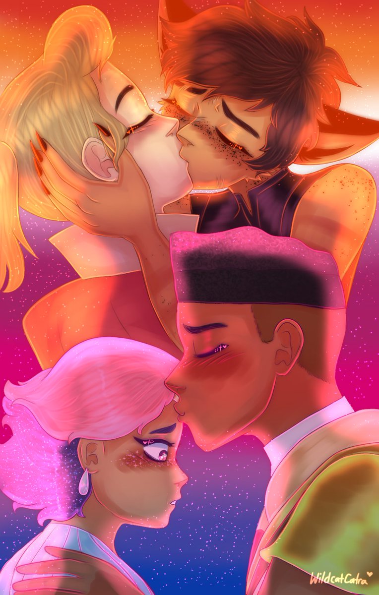 wildcatcatra's tweet photo. i know the anniversary of the finale was a few days ago but !! i still wanted to take the time to draw something for it ❤️ so heres to one year of my favorite couples becoming canon !! 🎉💕 
#shera #spop #sherafanart  #SheraandthePrincessesofPower #catradora #glimbow https://t.co/YUfI2zGVt8