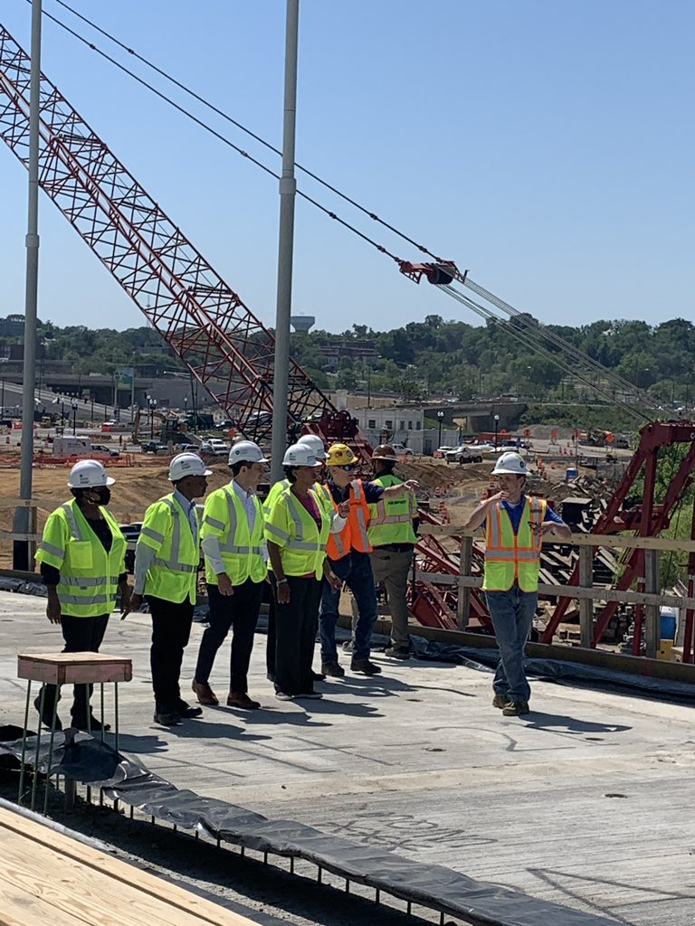 LIUNA's tweet photo. Today, #LIUNA GP Terry O'Sullivan joined @SecMartyWalsh, @PeteButtigieg, @StenyHoyer, @EleanorNorton, and @MurielBowser on a tour of the #FrederickDouglassMemorialBridge  restoration project today in Washington DC.  #BuildBackBetter #AmericanJobsPlan https://t.co/SiKjcA3LUv