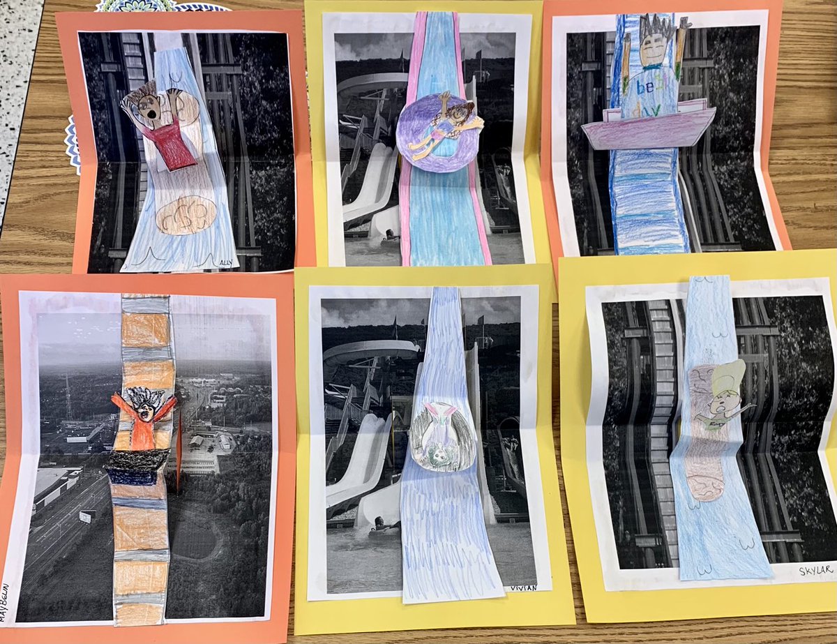 I asked some of my second graders in Mrs. Frazier’s class to visually communicate what it feels like on their favorite amusement park ride. They nailed it!