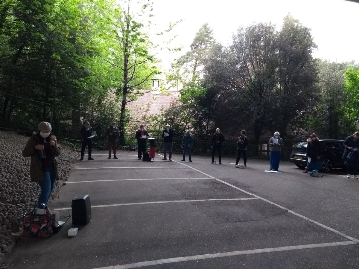 SoundofSoulUk's tweet photo. Great fun (&amp; quite emotional!) for our first rehearsal back in person as a choir since March 2020. We were all socially distanced and wore masks / visors, so not perfect but it was amazing! Need to refine our location as not ideal but that’s work in progress 💚💚 https://t.co/mucBawMYbH