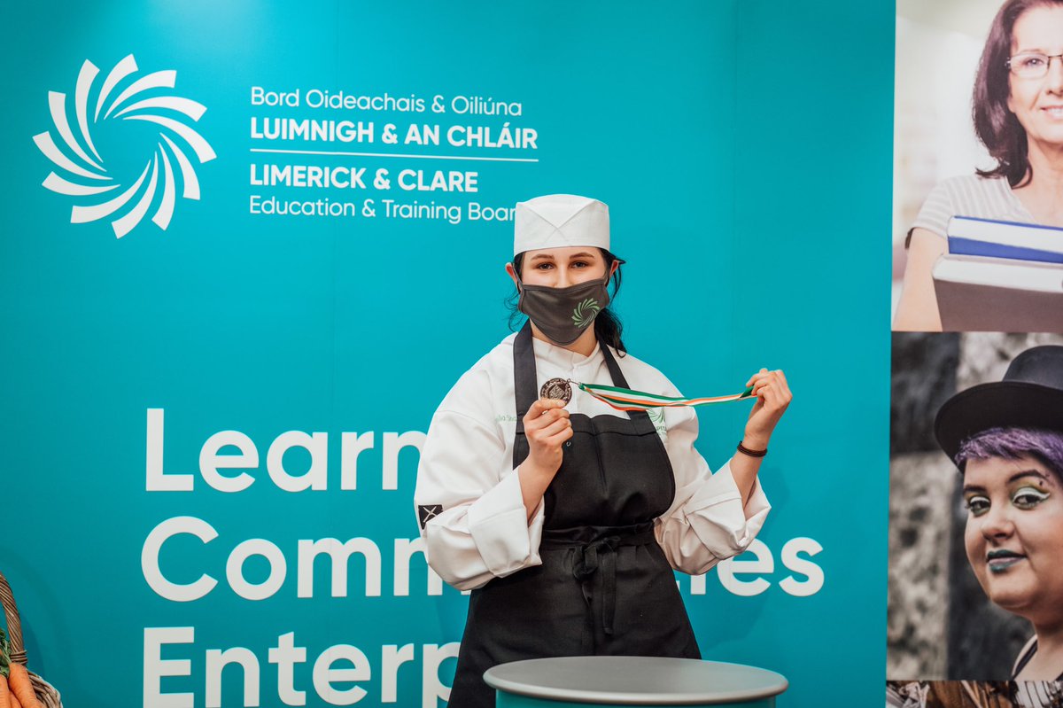 Emilia Sharakhovskaya @mungretcc gets silver for her local chicken stuffed with @RigneysFarm black pudding, buttermilk carrots, roasted chicken skin mash, wild mushroom sauce and @FarmBally baked goat cheesecake, rhubarb compote @LCETBSchools #findthebestinyou #findthechefinyou