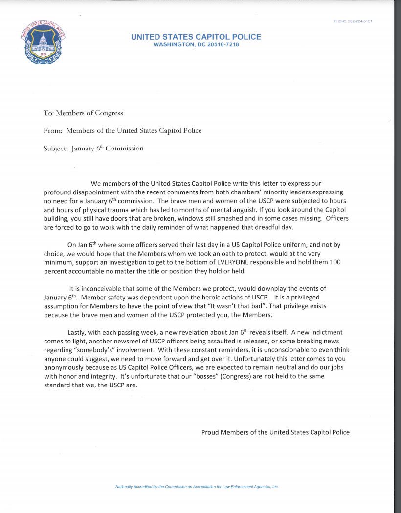 AndrewFeinberg's tweet image. This is a “holy shit” statement from the @CapitolPolice re: @GOPLeader and @LeaderMcConnell opposing a 1/6 commission.