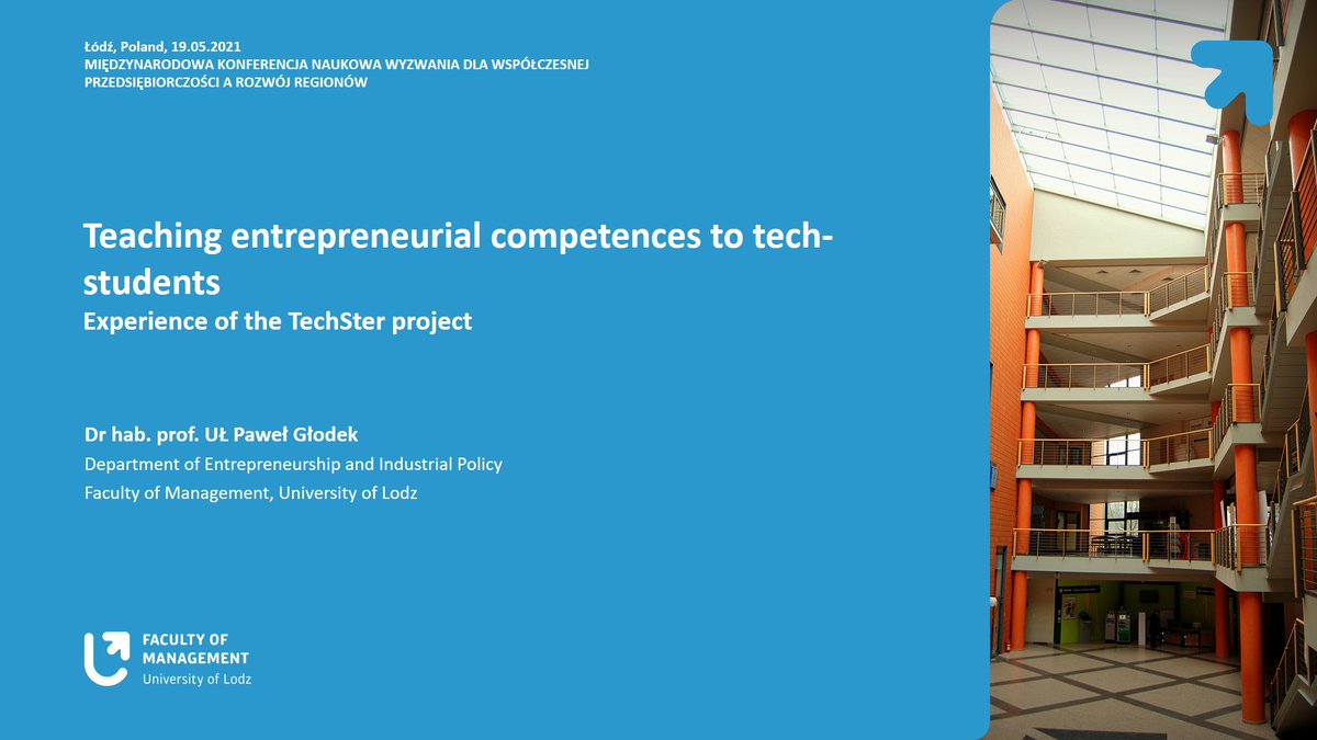 techstereu's tweet image. TechSter was presented at the &quot;International Scientific Conference Challenges For Modern Entrepreneurship And Development Of Regions&quot; - presentation by Paweł Głodek 
#softskills #entrepreneurshipteaching #techteachers #UniversityofLodz