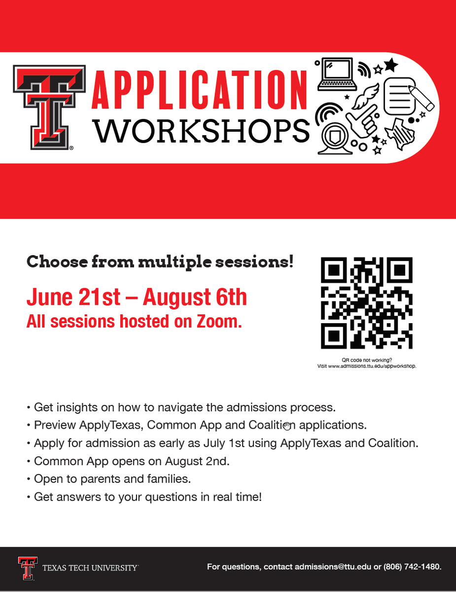 Please see below for information about upcoming Texas Tech Application Workshops!