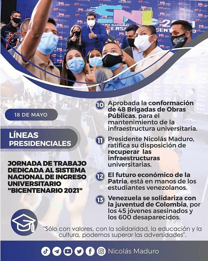 "Consolidemos la orientación de las nuevas carreras universitarias dirigidas al desarrollo del país, con principal atención en las prioridades establecidas en el plan de la patria 2019-2025. Es la columna vertebral de la Venezuela del futuro" @nicolasmaduro
#DignidadPatriotica