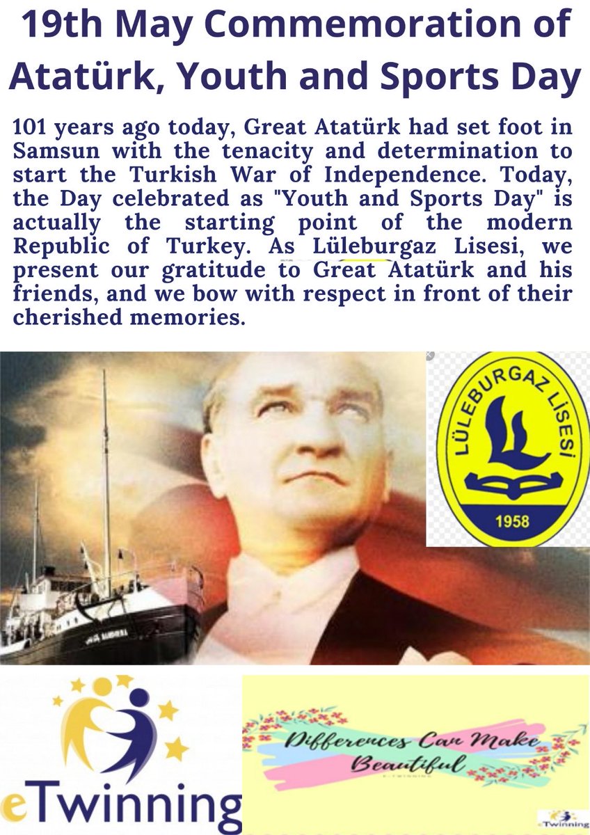DifferencesMake's tweet photo. Onurla ve gururla🙏 #etwinning #19mayıs #Atatürk #kırklarelimeb https://t.co/xK03JzzM1S