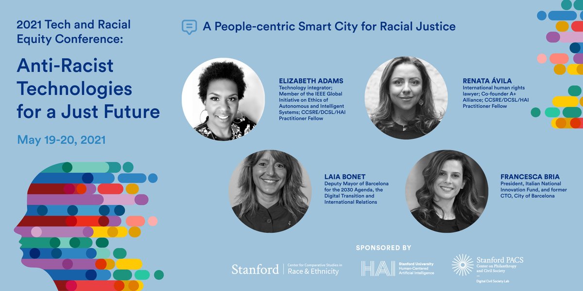 DigCivSoc's tweet image. .@avilarenata opens the discussion on smart cities and racial justice with @francesca_bria @Combsthepoet and 
Elizabeth Adams @stanfordccsre @StanfordHAI #RaceTechCS