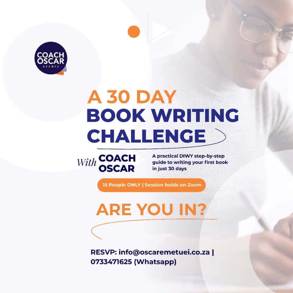 If you ever wanted to write and publish your own book? If yes, then the 30 Day BOOK WRITING CHALLENGE is for you.  Starting Monday 24th May, 2021.  

Lets do it --->>> See details on poster. 

#30daybookwritingchallenge #writeandpublish #yourownbook #bookchallenge @OscarEmetuei