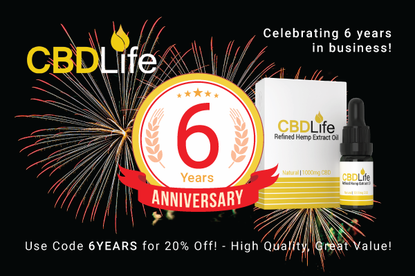 As we celebrate 6 Years in business, enjoy 20% discount for the rest of May. Simple use the code 6YEARS at checkout. 

Also, head over to our facebook page for a competition: facebook.com/CBDLifeUK