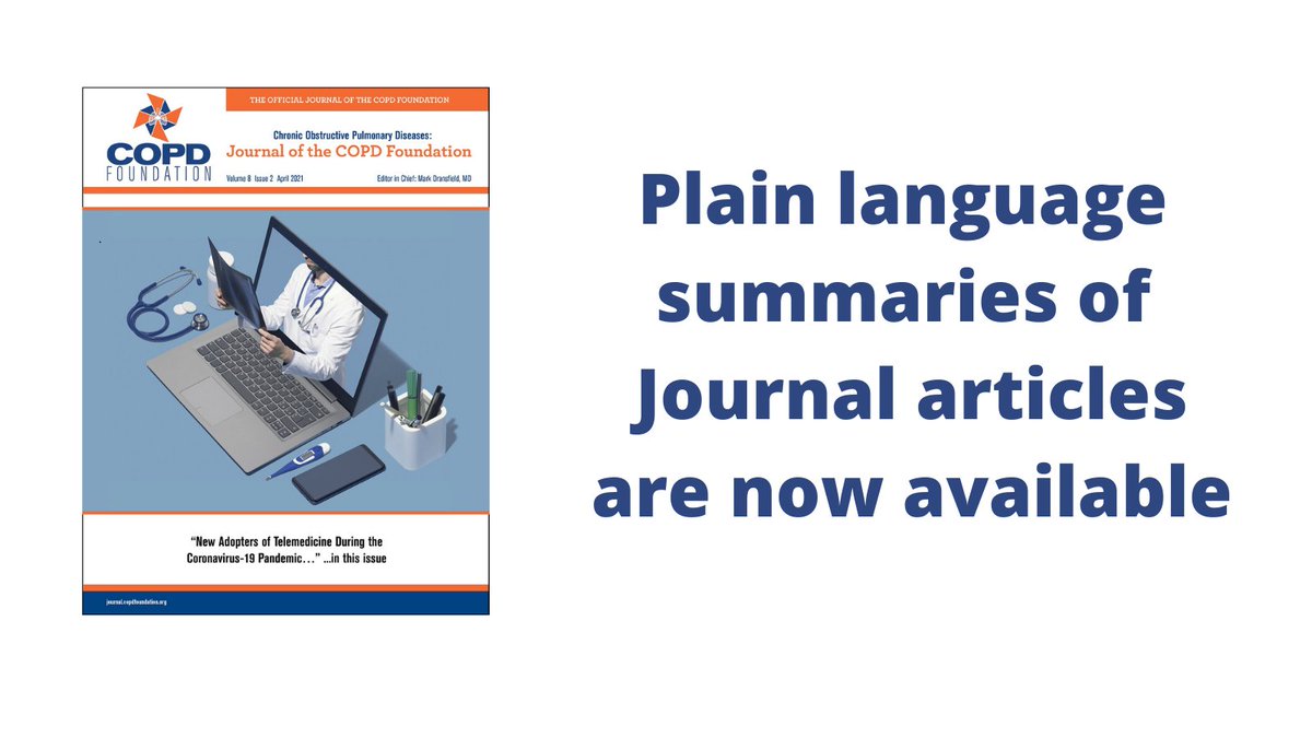 COPDFoundation's tweet photo. Did you know that the #Journal of the #COPD Foundation now provides plain-language summaries of the articles we publish? These easy-to-read summaries enable more people to access this valuable information. Read more here: https://t.co/SBug5drkwy #JCOPDF https://t.co/xR4aln6qnj
