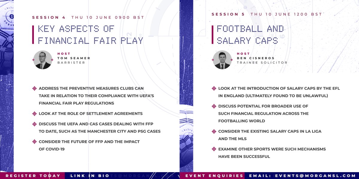 MorganSportsLaw's tweet photo. 3 weeks to go until our virtual football conference - ‘Extra Time’.
Join to hear about areas of current importance to stakeholders across the game. See our session guide for details.
Register here: https://t.co/LppTmbmag2
Speaker line up to be announced soon!
#ExtraTime2021 https://t.co/RIhiq7smtn