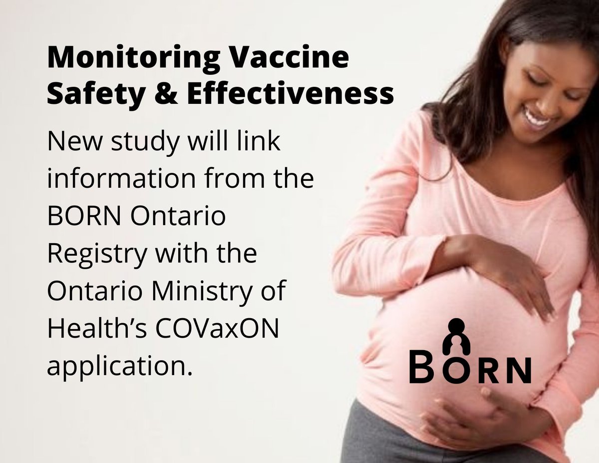 BORNOntario's tweet photo. The power of Registry data! BORN data linked with the Ontario Ministry of Health's vaccination data (COVaxON) will be used to monitor the safety &amp; effectiveness of #COVID-19 vaccination during #pregnancy. https://t.co/VIgtonphST Great work @CHEO @uOttawa @deshaynef! https://t.co/KPxkYOpJvN