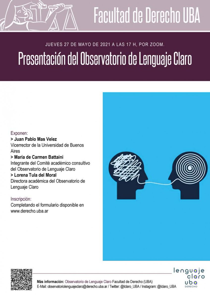 LClaro_UBA's tweet photo. 🥁 Presentamos el Observatorio de Lenguaje Claro UBA - Derecho

📆 27 de Mayo 
⏰ 17 hs. 🇦🇷; 15 hs. 🇵🇪 🇨🇴; 16 hs. 🇨🇱; 22 hs. 🇪🇸
📍🖥 x zoom 

Inscribite acá ➡️ https://t.co/iQZkRiJxeT

Te esperamos‼️

#OpenGovWeek #OpenResponse #OpenRecovery #OpenRenewal #OGPWeek https://t.co/eCwHp7u2Ai