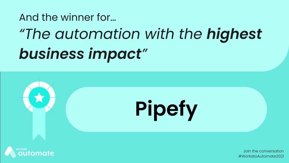 Workato's tweet image. The moment you&apos;ve all been waiting for... The #AutomateChallenge winners! Congrats Imani, @Pipefy, and @NetrovertI on the most innovative automation. Also congrats Jeffrey Li on winning the Oculus Quest 2! S/O to all who participated. We couldn&apos;t have done it without you!