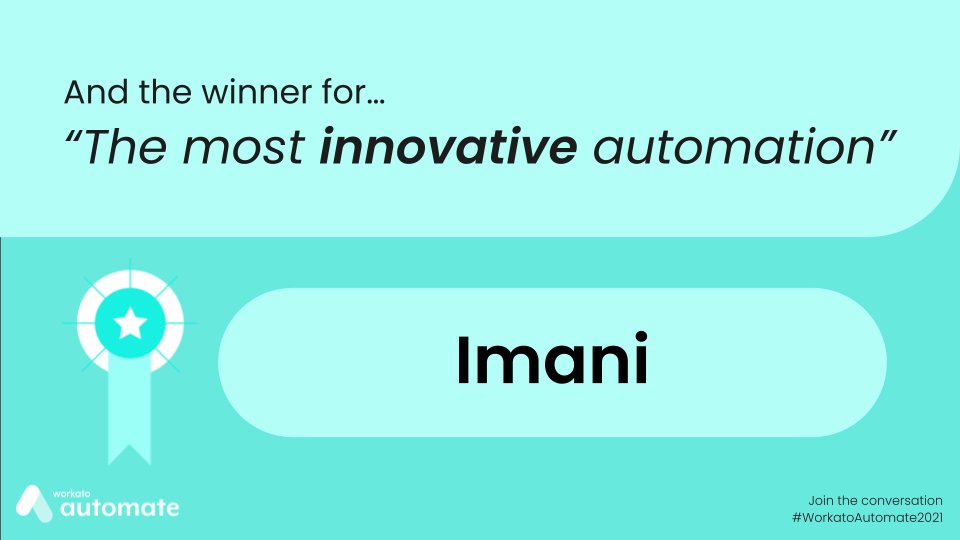 Workato's tweet image. The moment you&apos;ve all been waiting for... The #AutomateChallenge winners! Congrats Imani, @Pipefy, and @NetrovertI on the most innovative automation. Also congrats Jeffrey Li on winning the Oculus Quest 2! S/O to all who participated. We couldn&apos;t have done it without you!