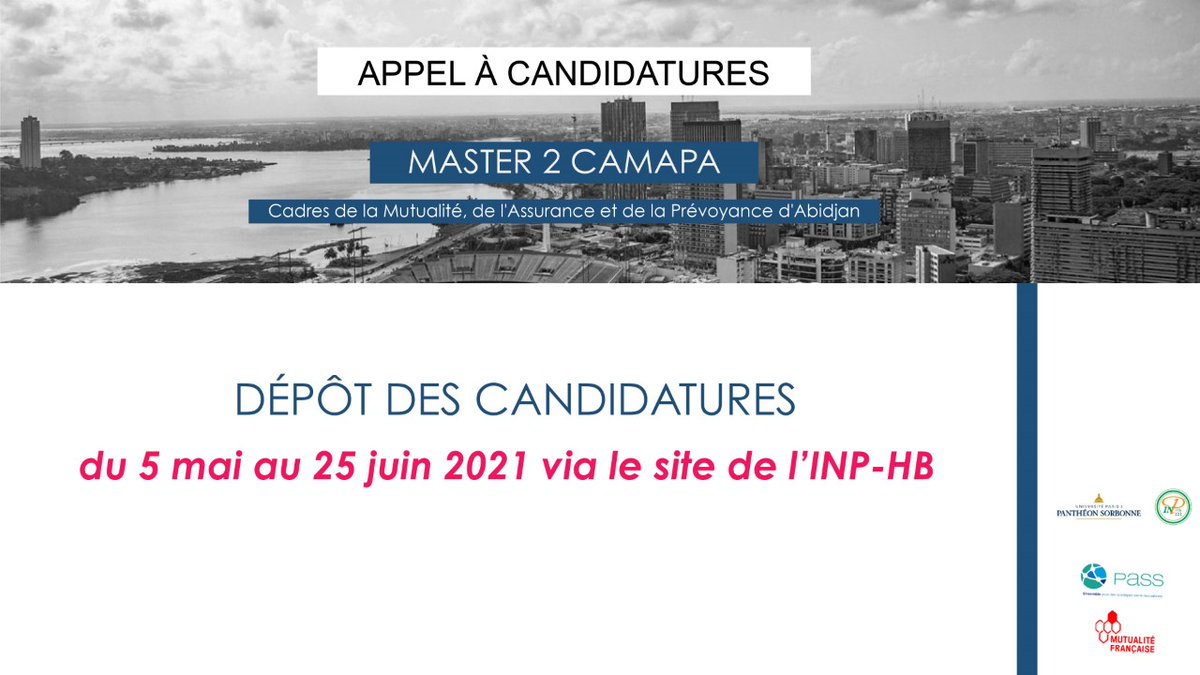 INP-HB (@inphbpolytech) on Twitter photo En partenariat avec <a href="/SorbonneParis1/">Université Paris 1 Panthéon-Sorbonne</a>, <a href="/inphbpolytech/">INP-HB</a> l'INP-HB lance un nouveau Master.
Les candidatures sont reçues via l'adresse suivante : camapa@inphb.ci
infos sur : polytech.inphb.ci/Info/PDF/INFO/… En partenariat avec <a href="/SorbonneParis1/">Université Paris 1 Panthéon-Sorbonne</a>, <a href="/inphbpolytech/">INP-HB</a> l'INP-HB lance un nouveau Master.
Les candidatures sont reçues via l'adresse suivante : camapa@inphb.ci
infos sur : polytech.inphb.ci/Info/PDF/INFO/…