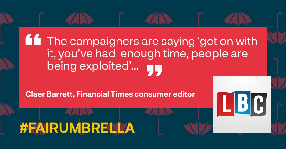 Catch-up radio coverage of the #FairUmbrella campaign!
FT consumer editor <a href="/ClaerB/">Claer Barrett</a> discusses the campaign for #umbrella regulation with <a href="/LBC/">LBC</a>'s <a href="/eddiemair/">Eddie Mair</a>

Listen from 01:42:30 📻 bit.ly/3fpeFBv

<a href="/seeleyharris/">Rebecca Seeley Harris</a> <a href="/jamesnpoyser/">James Poyser</a>